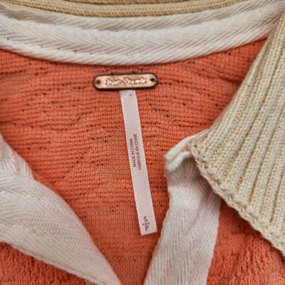 Free People Oversized Orange Peach Polo Sweater Comfy Classic Prep Casual Cute - Picture 7 of 16